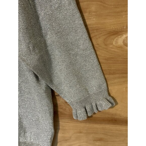 NWT Chaps Woman 2X  Silver Gray Metallic Ruffled V Neck Sweater Shimmer $75 - Picture 5 of 8